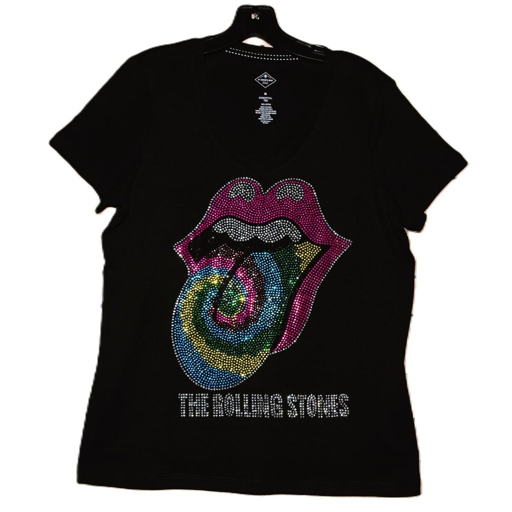 Rolling Stones VNeck rhinestone bling short Sleeve Shirt XS S  M L …